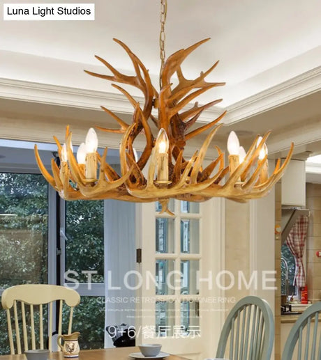 Rustic Deer Horn Candle Chandelier: Vintage Resin Decorative Lighting For Living Room Villa And