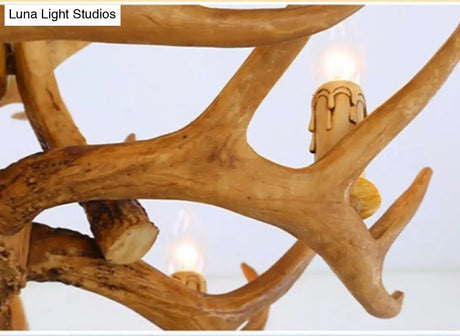 Rustic Deer Horn Candle Chandelier: Vintage Resin Decorative Lighting For Living Room Villa And