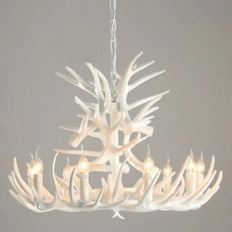 Rustic Deer Horn Resin Chandelier - Dining Room Suspension Light Fixture 15 / White