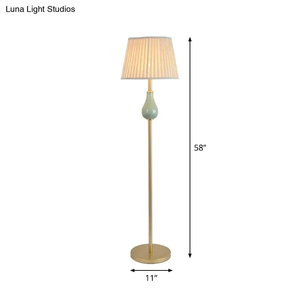 Rustic Empire Shade Floor Lamp - Single-Bulb Fabric Standing Light For Living Room