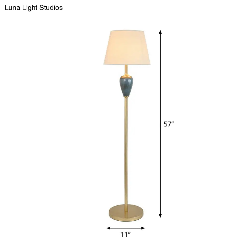 Rustic Empire Shade Floor Lamp - Single-Bulb Fabric Standing Light For Living Room