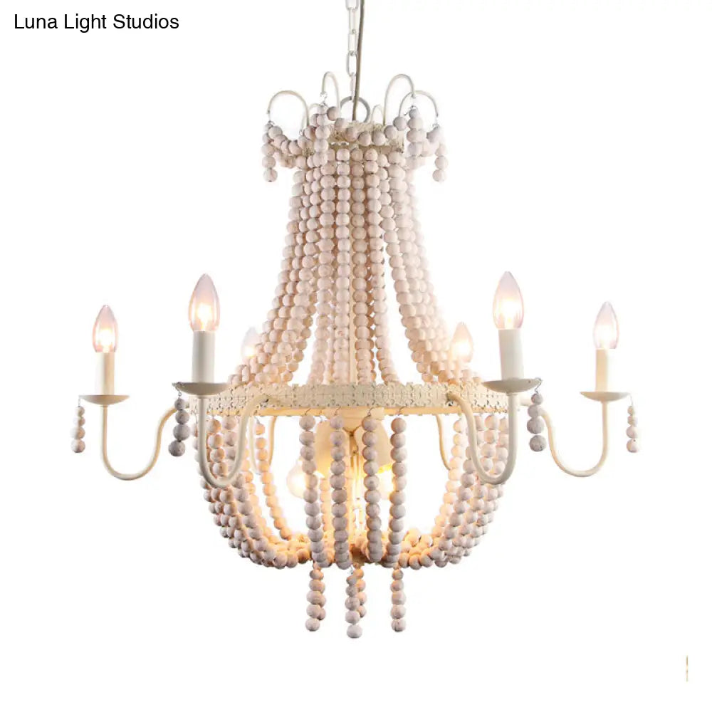 Rustic Empire Wood Strand Chandelier: White Pendant Ceiling Light With 9 Lights For Dining Room