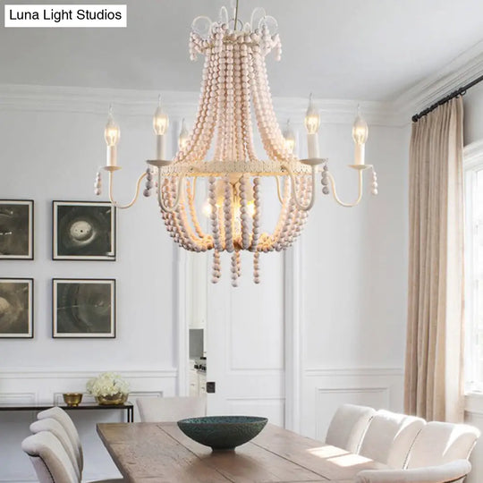 Rustic Empire Wood Strand Chandelier: White Pendant Ceiling Light With 9 Lights For Dining Room