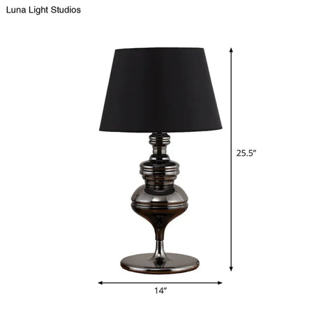 Rustic Fabric Conical Table Lamp With Gourd Base - 1 Bulb Black Living Room Nightstand Light