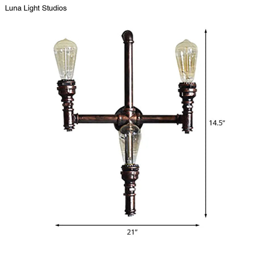 Rustic Farmhouse Pipe Sconce: 3-Bulb Wall-Mounted Lamp With Metallic Finish