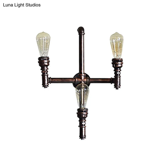 Rustic Farmhouse Pipe Sconce: 3-Bulb Wall-Mounted Lamp With Metallic Finish