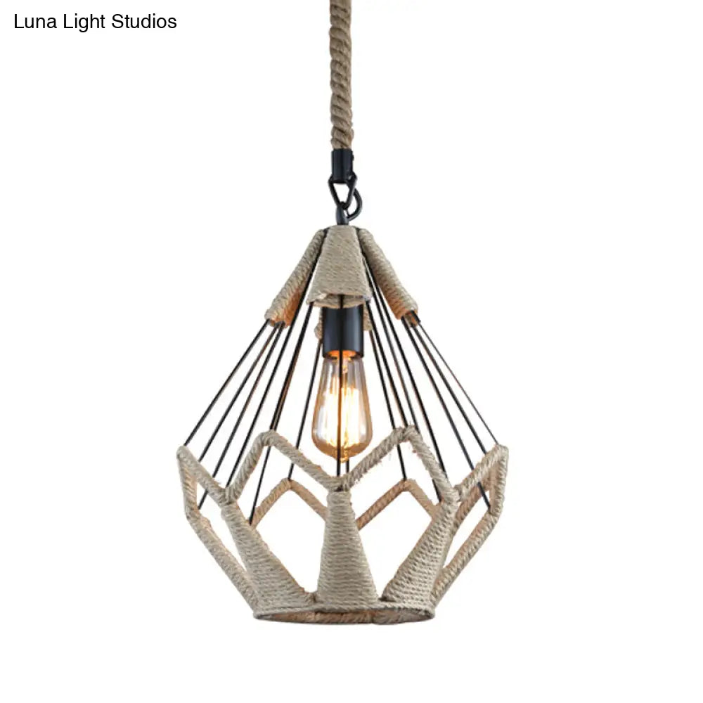 Rustic Single-Bulb Pendant Lamp With Natural Rope - Black/Brown Brown / C