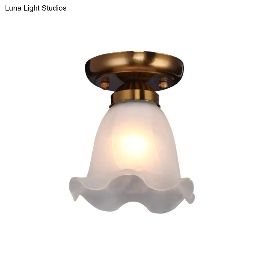 Rustic Floral Frosted White Glass Flush Mount Bedroom Ceiling Light Fixture