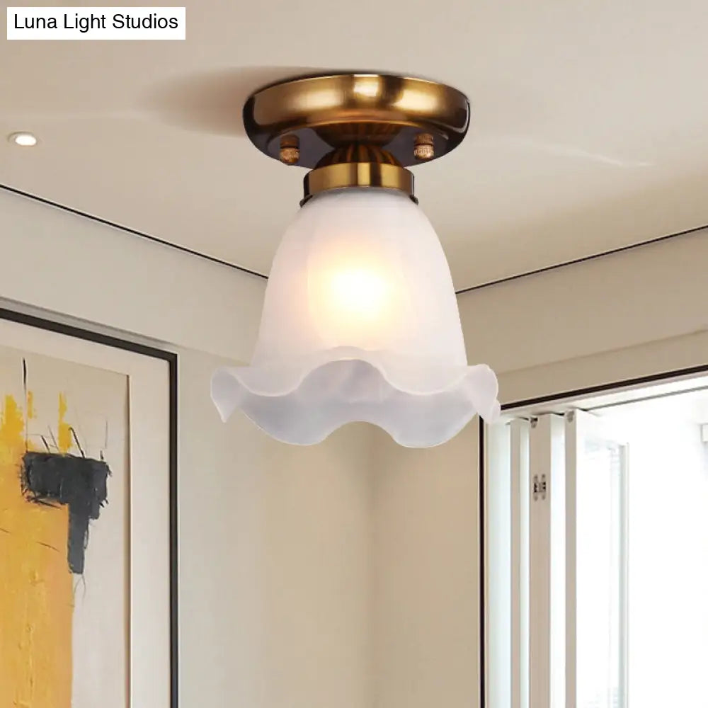 Rustic Floral Frosted White Glass Flush Mount Bedroom Ceiling Light Fixture