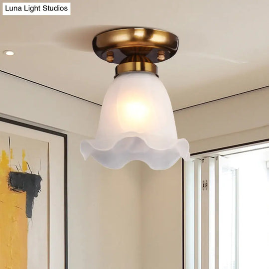 Rustic Floral Frosted White Glass Flush Mount Bedroom Ceiling Light Fixture