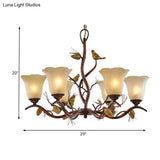 Rustic Frosted Glass Ceiling Chandelier With Bird Flower Shape 3/6/8 Lights - Brown Hanging Fixture