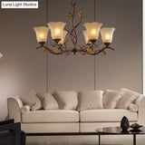 Rustic Frosted Glass Ceiling Chandelier With Bird Flower Shape 3/6/8 Lights - Brown Hanging Fixture