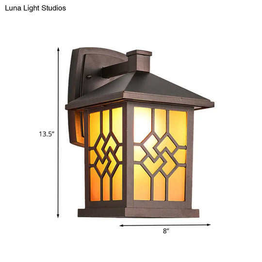 Rustic Frosted Glass Coffee Wall Sconce Light Fixture With Single Bulb - Yard Lighting Lantern