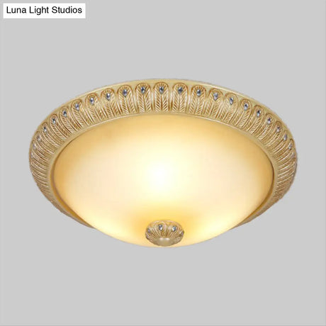 Rustic Frosted Glass Dome Wall Sconce With 3 Bulbs - Gold Lighting Idea 16’/19.5’ Wide