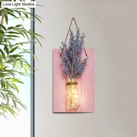 Rustic Glass Jar Twinkle String Lights In Pink For Cafe Restaurants