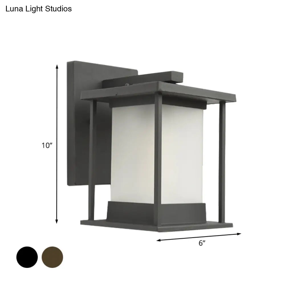 Rustic Glass & Metal Outdoor Wall Lamp With 1 Bulb In Coffee/Black