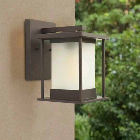 Rustic Glass & Metal Outdoor Wall Lamp With 1 Bulb In Coffee/Black Coffee