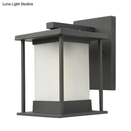 Rustic Glass & Metal Outdoor Wall Lamp With 1 Bulb In Coffee/Black