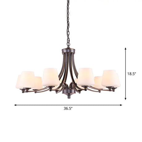 Rustic Gold-Black Conical Up Chandelier With Ivory Glass Hang For Living Room 10 /
