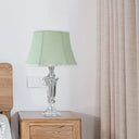 Rustic Green Fabric Bell Table Lamp With Crystal Base: 1-Light Paneled Design For Bedroom Or Night
