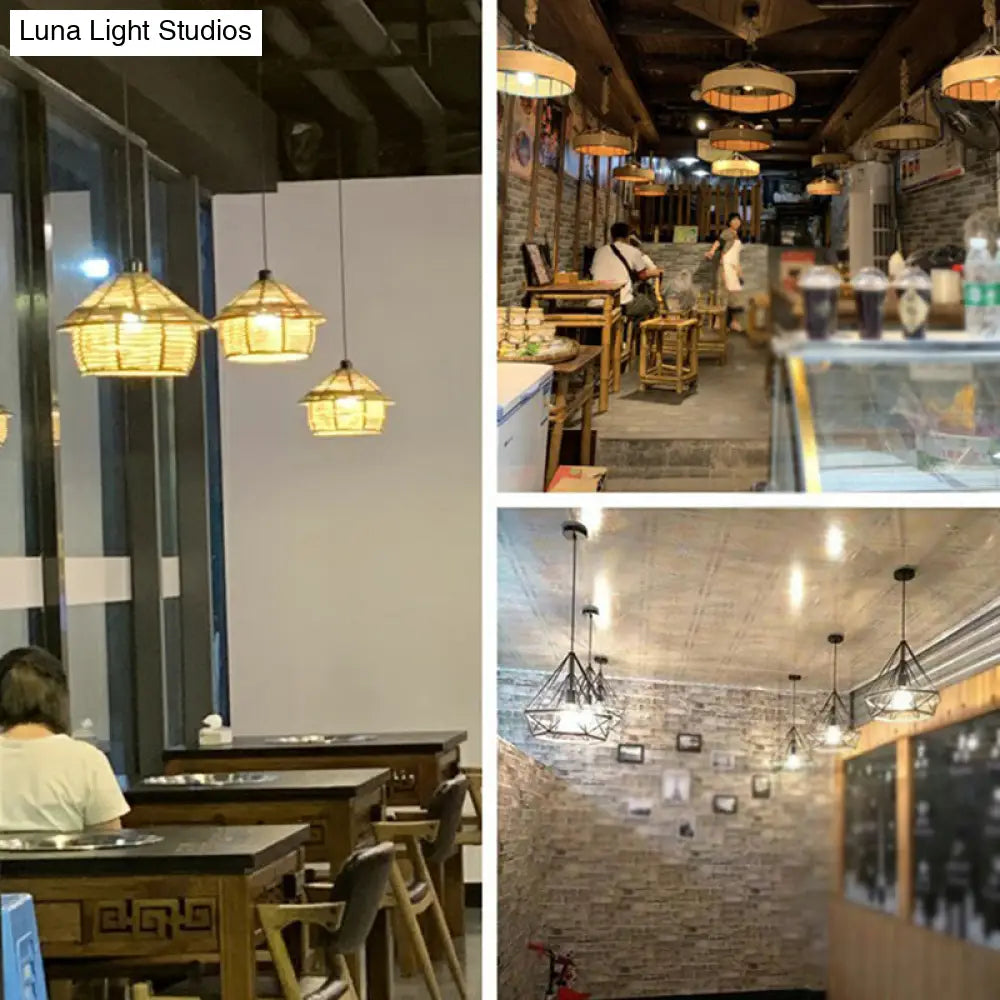 Rustic Hemp Rope Hanging Lamp Vintage Single-Bulb Pendant For Restaurants - Brown