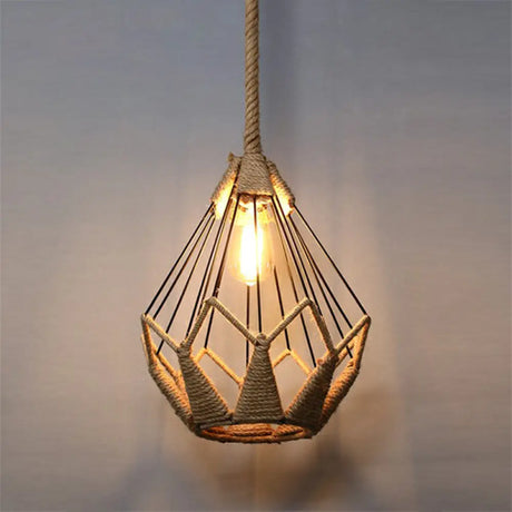 Rustic Hemp Rope Hanging Lamp Vintage Single-Bulb Pendant For Restaurants - Brown / N