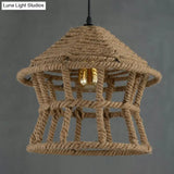 Rustic Hemp Rope Pendant Ceiling Light In Brown - Retro House Design