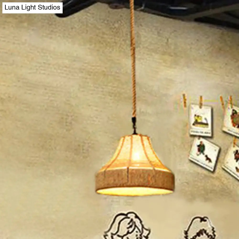 Rustic Hemp Rope Pendant Light Fixture - Brown Restaurant Hanging With Shaded 1Bulb
