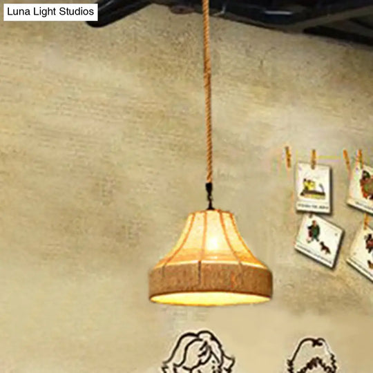 Rustic Hemp Rope Pendant Light Fixture - Brown Restaurant Hanging With Shaded 1Bulb