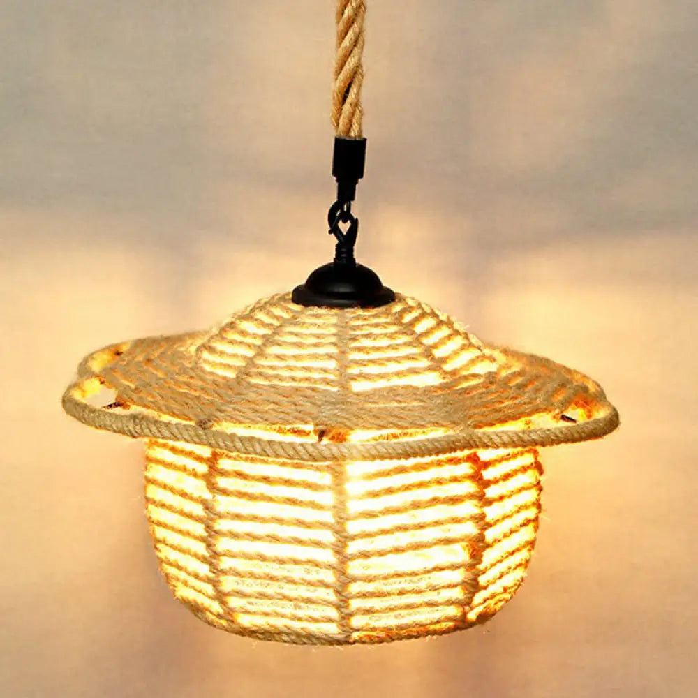 Rustic Hemp Rope Pendant Light Fixture - Brown Restaurant Hanging With Shaded 1Bulb / A