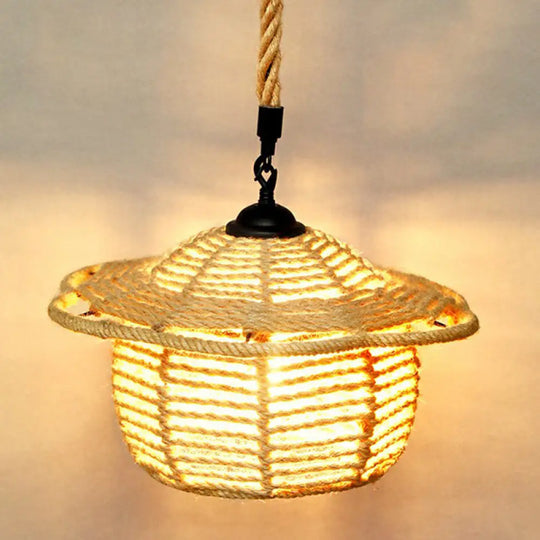 Rustic Hemp Rope Pendant Light Fixture - Brown Restaurant Hanging With Shaded 1Bulb / A