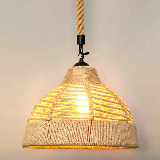 Rustic Hemp Rope Pendant Light Fixture - Brown Restaurant Hanging With Shaded 1Bulb / G