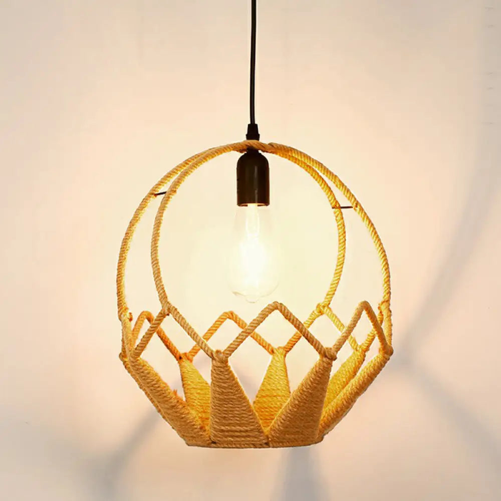 Rustic Hemp Rope Pendant Light Fixture - Brown Restaurant Hanging With Shaded 1Bulb / I