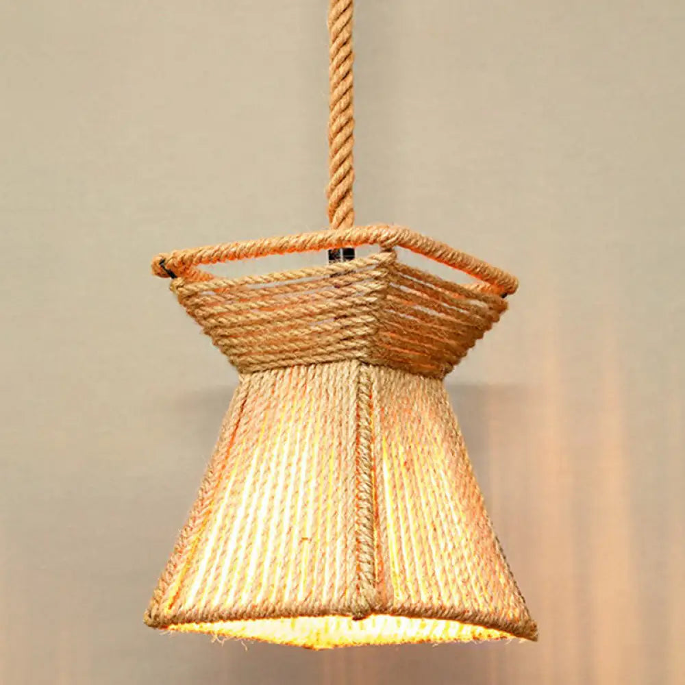 Rustic Hemp Rope Pendant Light Fixture - Brown Restaurant Hanging With Shaded 1Bulb / K
