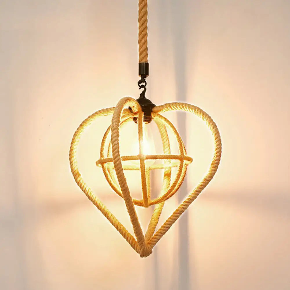 Rustic Hemp Rope Pendant Light Fixture - Brown Restaurant Hanging With Shaded 1Bulb / N