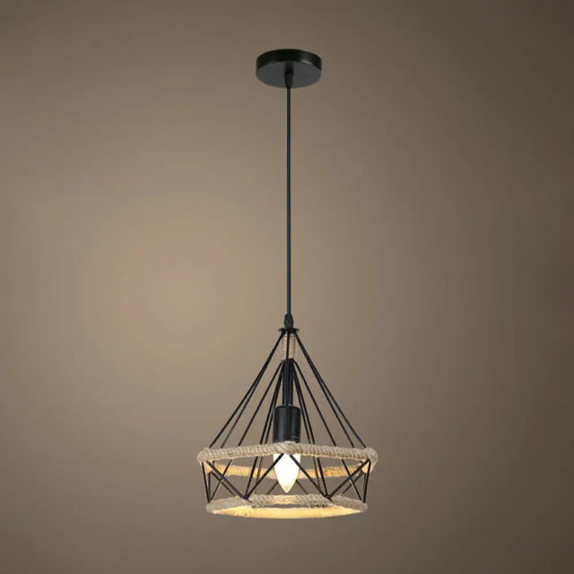 Rustic Hemp Rope Pendant Light Fixture In Brown - Vintage Wrapped Hanging Lamp With 1 Bulb / A