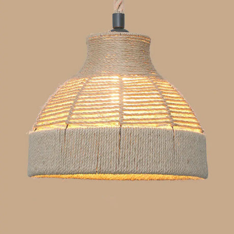 Rustic Hemp Rope Pendant Light Fixture With Brown Bulb / H