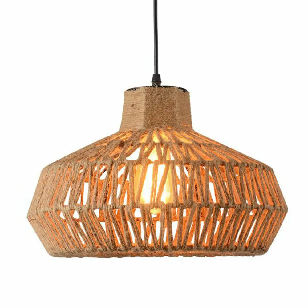 Rustic Hemp Rope Pendant Light With Vintage Cage Brown / B