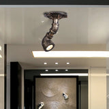 Rustic Industrial Antique Brass Water Pipe Ceiling Light With 1 Metal Semi Flush Mount - Perfect