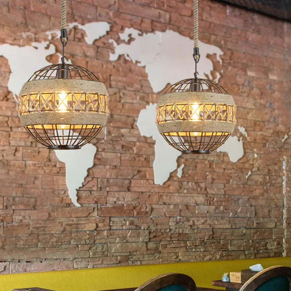 Rustic Industrial Style Spherical Suspension Lamp in Black Black / 12’’ Pendant Lighting