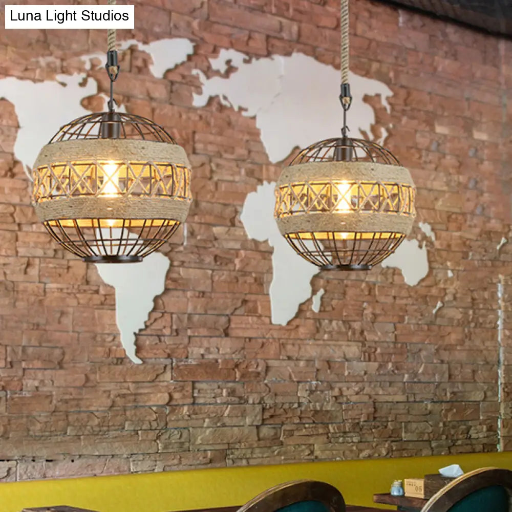 Rustic Industrial Style Spherical Suspension Lamp In Black Pendant Lighting
