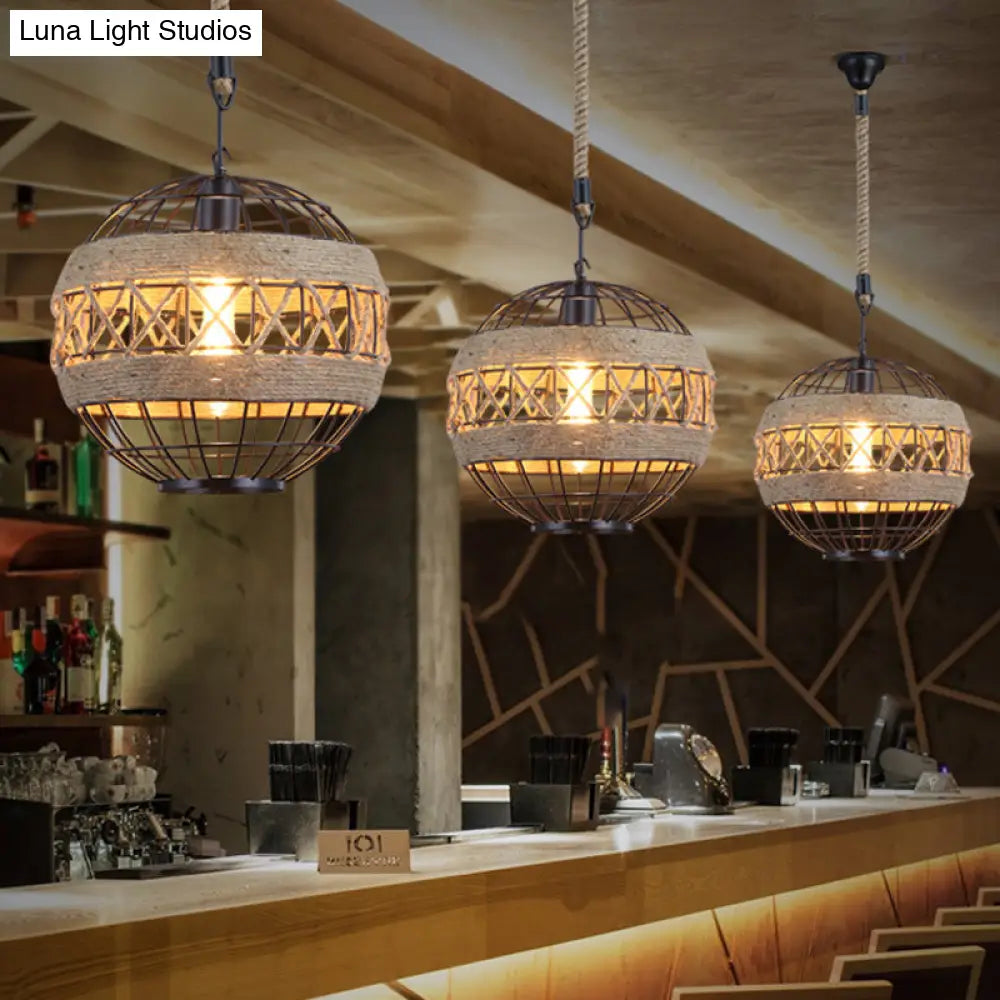 Rustic Industrial Style Spherical Suspension Lamp in Black Pendant Lighting