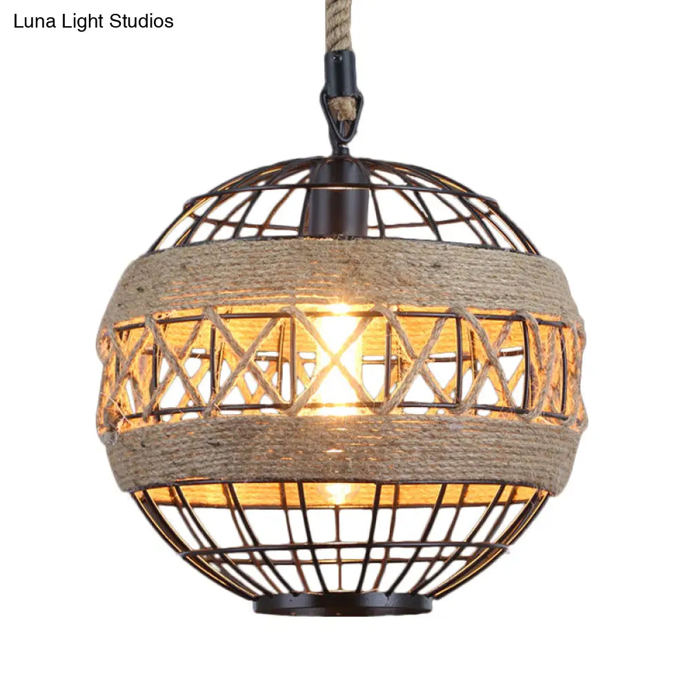 Rustic Industrial Style Spherical Suspension Lamp In Black Pendant Lighting