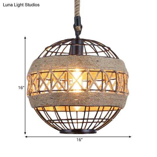 Rustic Industrial Style Spherical Suspension Lamp in Black Pendant Lighting