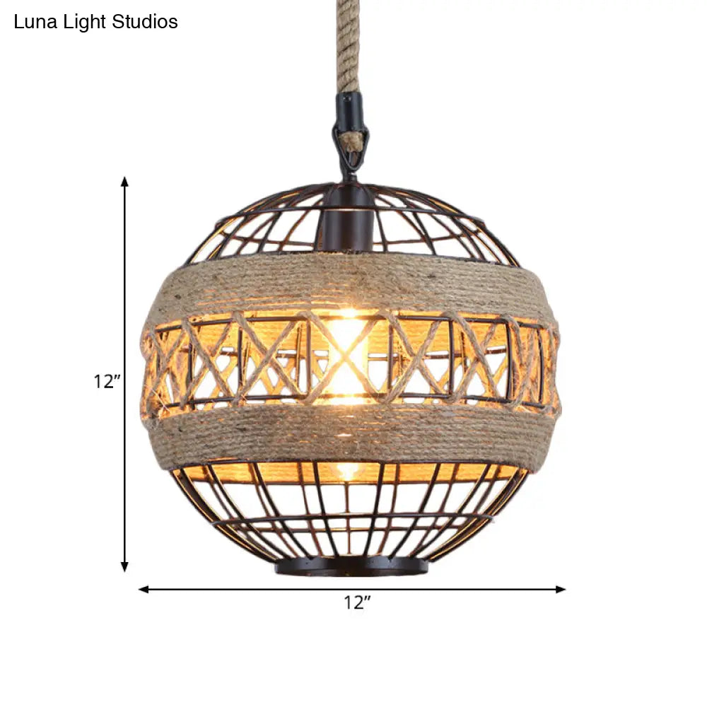 Rustic Industrial Style Spherical Suspension Lamp In Black Pendant Lighting