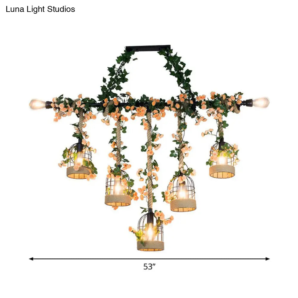 Rustic Iron Birdcage Island Light For Dining Room Ceilings - Suspended Lighting Fixture