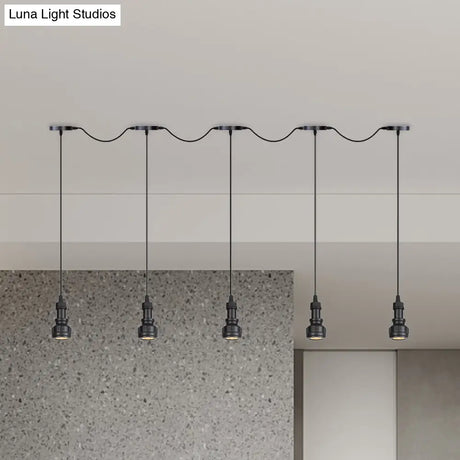 Rustic Iron Ceiling Light With Led Bulbs - Perfect For Coffee Shops Black Finish Available In 3/5/7