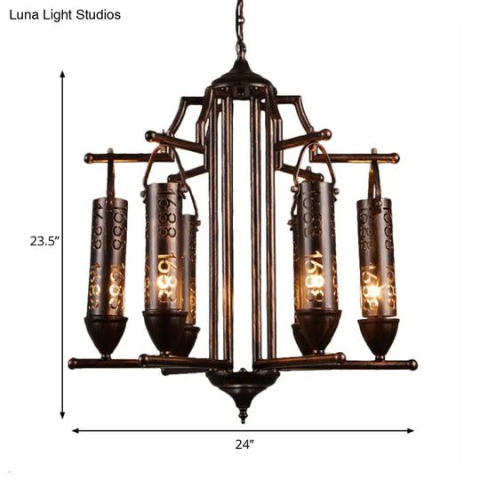 Rustic Iron Flute Hanging Light: Creative Chandelier With Number Design Perfect For Bars