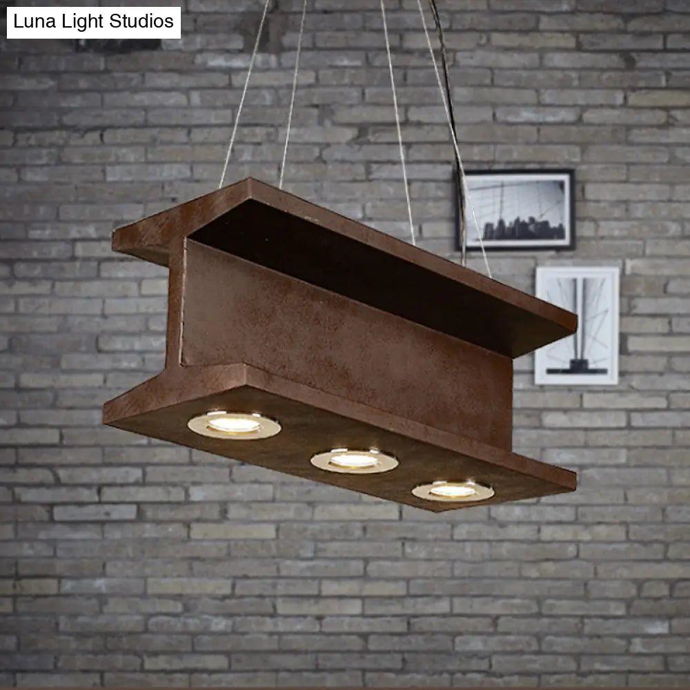 Rustic Iron Industrial H-Beam Pendant Light With 3 Bulbs For Table Or Island