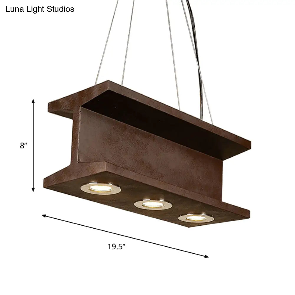 Rustic Iron Industrial H-Beam Pendant Light With 3 Bulbs For Table Or Island